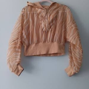 Free People Movement Zebra Print Cropped Windbreaker Half Zip Pullover Dolman S